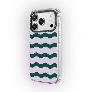 Casetify Lilac And Green Wavy Stripe Impact Clear Case MagSafe Compatible